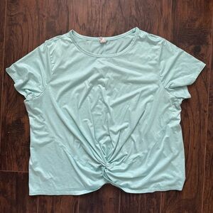 Yogalicious 2X Light Teal Tie Front Knot Top